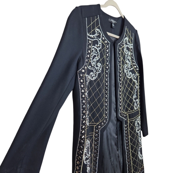Andrew Yu New York Black Pearl Embroidered Bead Long Blazer Jacket Womens Size S - Picture 3 of 13